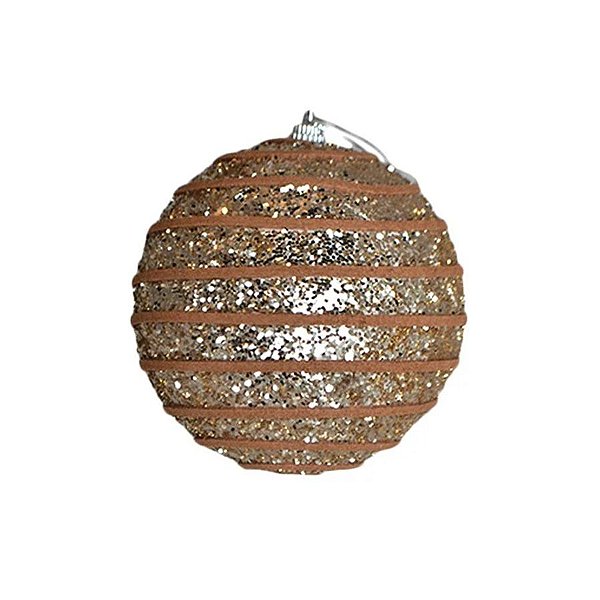 Bola de Natal Decorada - Dourado - 10cm - 3 unidades - Rizzo