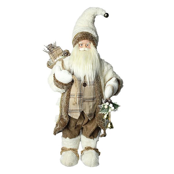 Papai Noel Decorativo Em Pé - Branco/Marrom - 60cm - 1 unidade - Rizzo