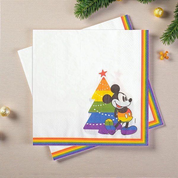 Guardanapo de Papel Mickey com Pinheiro - Arco-íris - 33cm - 20 unidades - Cromus - Rizzo