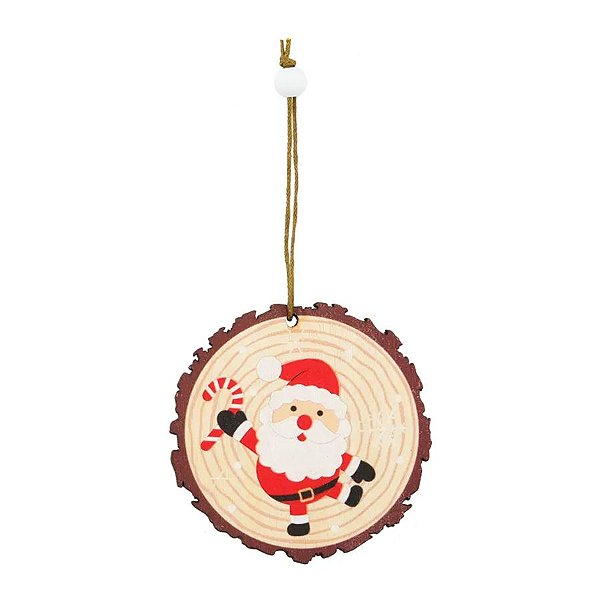 Enfeite para Pendurar Redondo de Madeira - Noel - 8cm - 1 unidade - Cromus - Rizzo