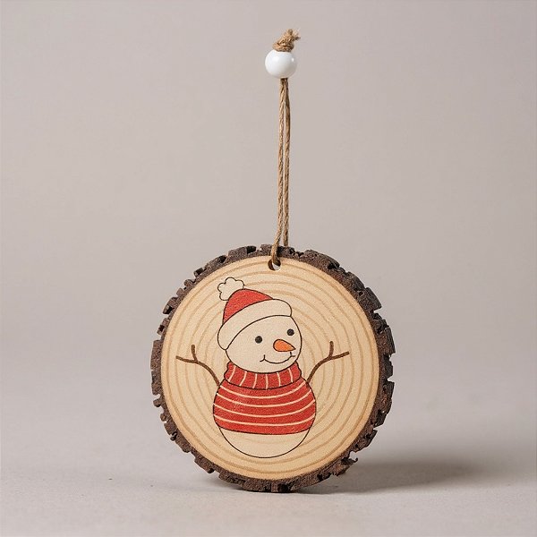 Enfeite para Pendurar Redondo de Madeira - Boneco de Neve - 8cm - 1 unidade - Cromus - Rizzo