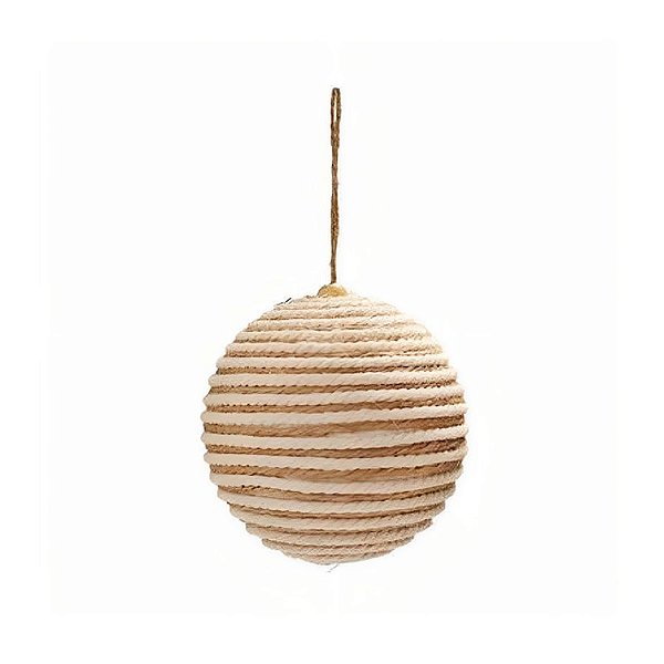 Bolas de Natal Listras em Barbante - Bege/Branco - 10cm - 6 unidades - Cromus - Rizzo