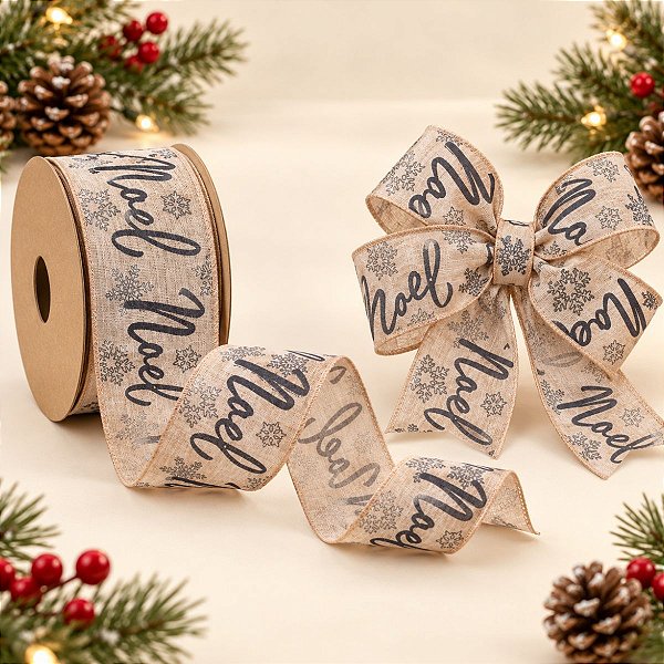 Fita Noel - Cru/ Preto - 6,3 cm x 9,14 m - 1 unidade - Cromus - Rizzo