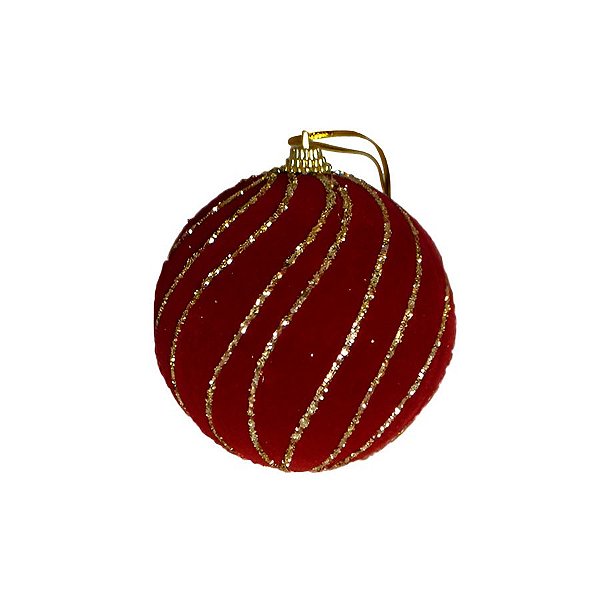 Bola de Natal Decorada - Vermelho/Dourado - 8cm - 3 unidades - Rizzo