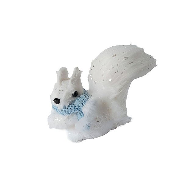Esquilo Decorativo de Natal - Branco/Azul - 15cm - 1 unidade - Rizzo
