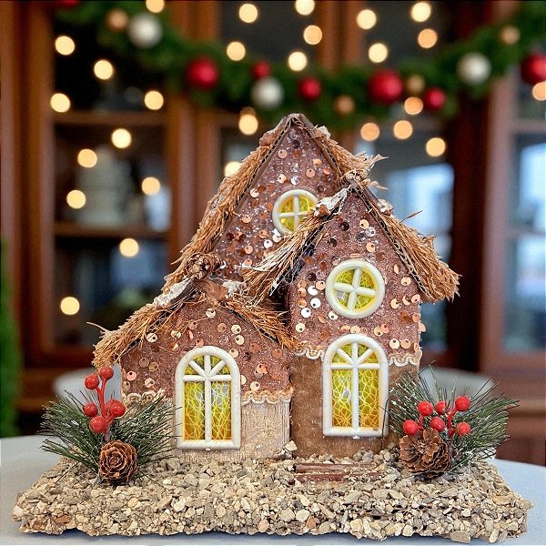 Casinha Decorativa de Natal em Madeira - 22cm - 1 unidade - Rizzo