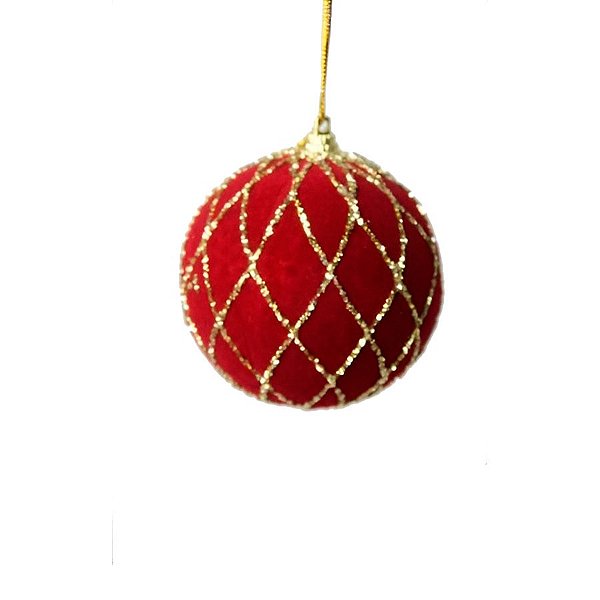Bola de Natal Decorada - Vermelho/Dourado - 10cm - 3 unidades - Rizzo