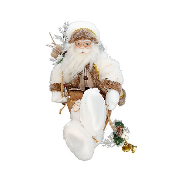 Papai Noel de Natal Decorativo Sentado - Branco/Marrom - 45cm - 1 unidade - Rizzo