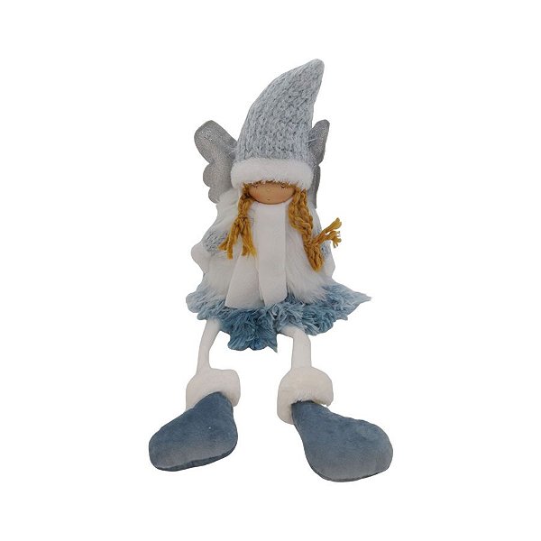 Menina Anja Sentada de Natal - Azul - 45cm - 1 unidade - Rizzo