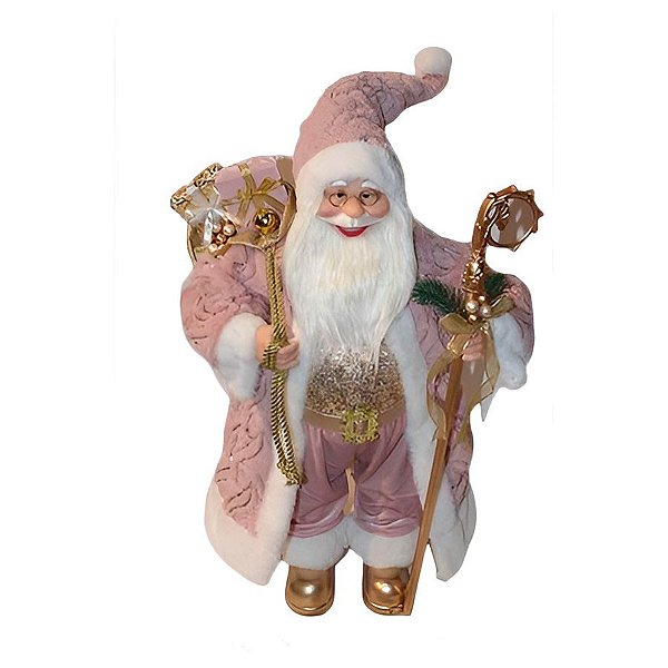 Papai Noel Decorativo Sentado de Natal - Rosa/Branco - 45cm - 1 unidade - Rizzo