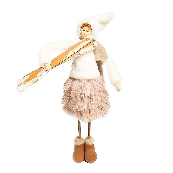 Menina Decorativo Em Pé Jolie de Natal - Rosa/Branco - 53cm - 1 unidade - Rizzo