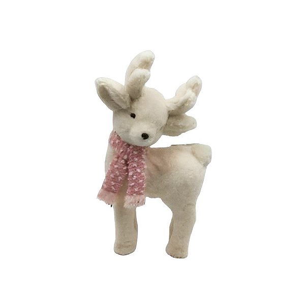Rena em Pé Decorativo de Natal - Branco/Rosa - 22cm - 1 unidade - Rizzo