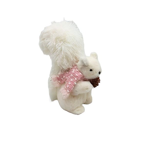 Esquilo Pinha Decorativo de Natal - Branco/Rosa - 22cm - 1 unidade - Rizzo
