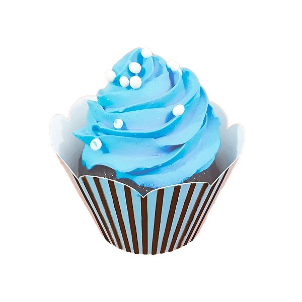 Wrapper para Cupcake - Listrado Azul/Marrom - 21,5x5cm - 12 unidades - Cromus - Rizzo