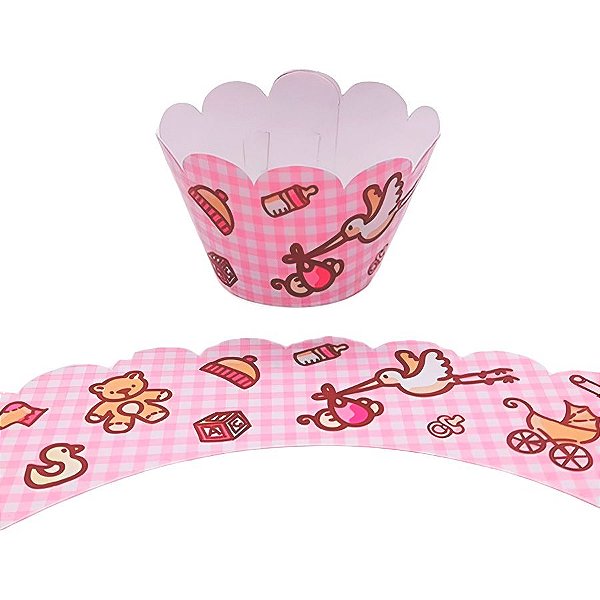 Wrapper para Cupcake - Xadrez Baby Girl - 21,5x5cm - 12 unidades - Cromus - Rizzo