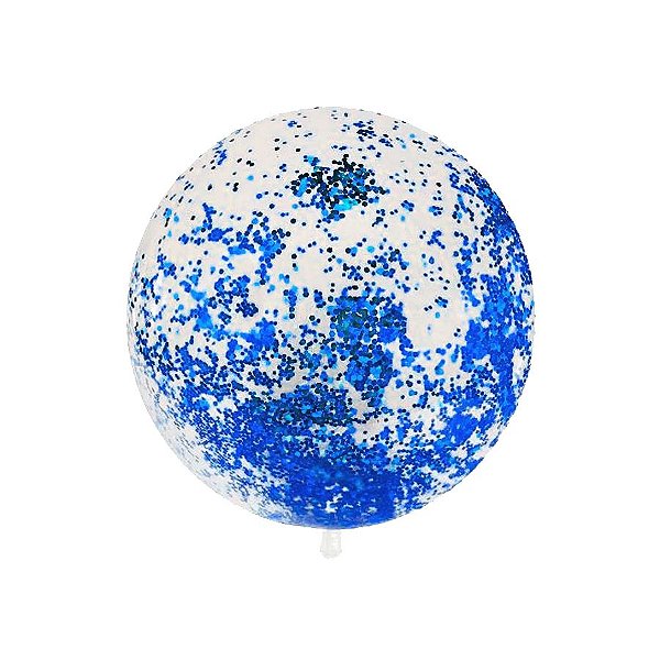 Balão Bubble Transparente com Confete Hexagonal - Azul Escuro - 18" 45cm  - 1 unidade - Partiufesta - Rizzo