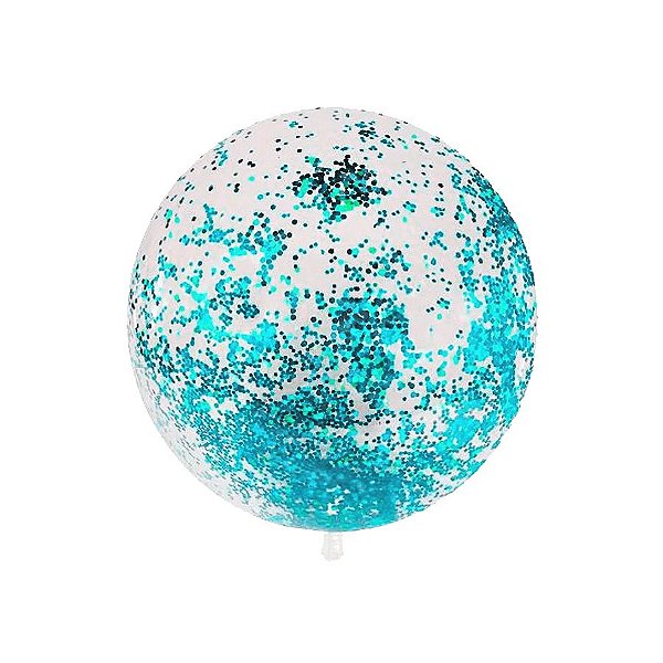 Balão Bubble Transparente com Confete Hexagonal - Azul Claro - 18" 45cm  - 1 unidade - Partiufesta - Rizzo