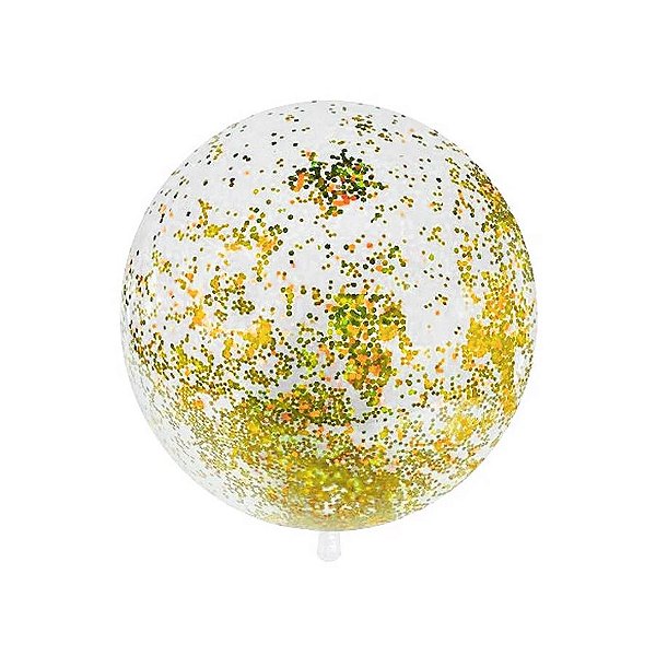 Balão Bubble Transparente com Confete Hexagonal - Dourado - 18" 45cm  - 1 unidade - Partiufesta - Rizzo