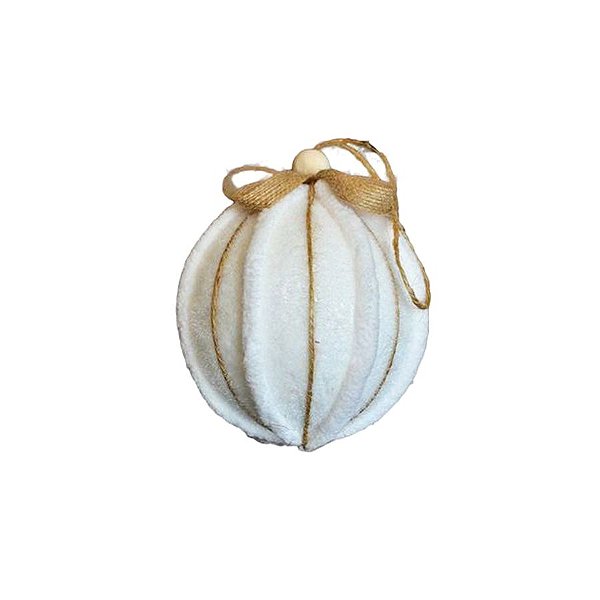 Bola de Natal Decorada - Branca com fio Natural - 9cm - 3 unidades - Rizzo