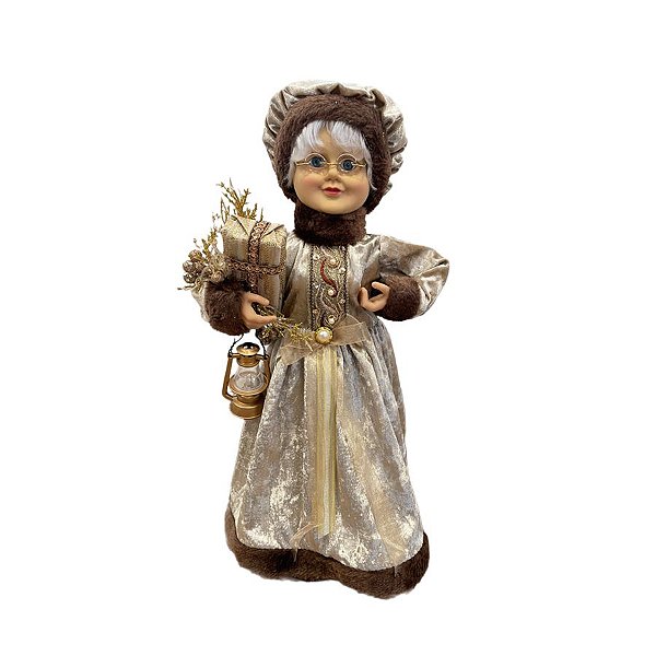 Enfeite de Natal mamãe Noel em pé - Marrom - 45cm - 1 unidade - Rizzo