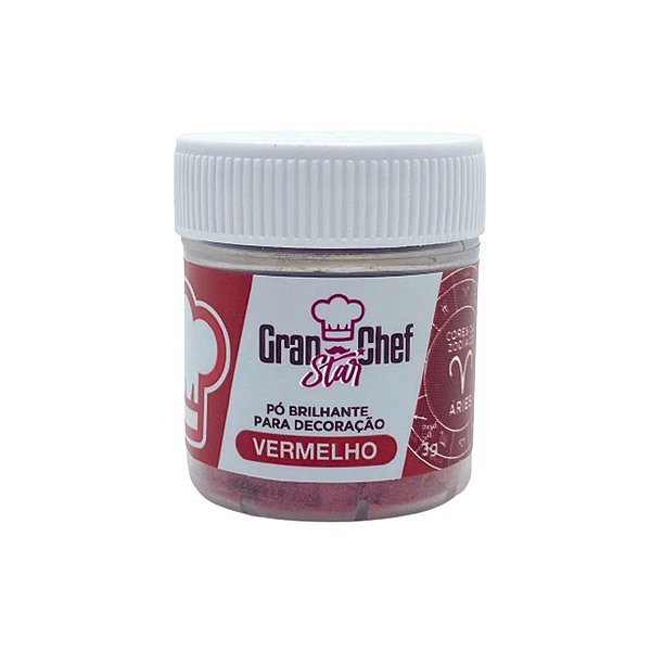 Pó Brilhante para Decoração 3g - Vermelho Aries - 01 Unidade - Granchef - Rizzo