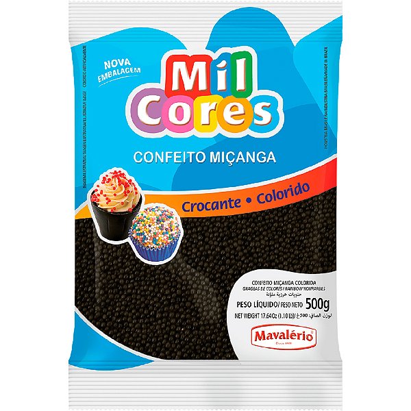 Confeito Miçanga Mil Cores Nº 0  Preta - 500 g  - Mavalério