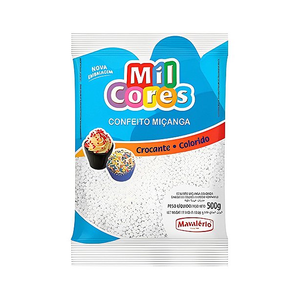 Confeito Miçanga Mil Cores Nº 0  Branca - 500 g  - Mavalério