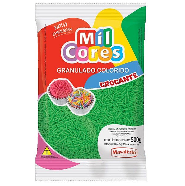 Granulado Aquarela Crocante Mil Cores Verde  - 500 g - Mavalério