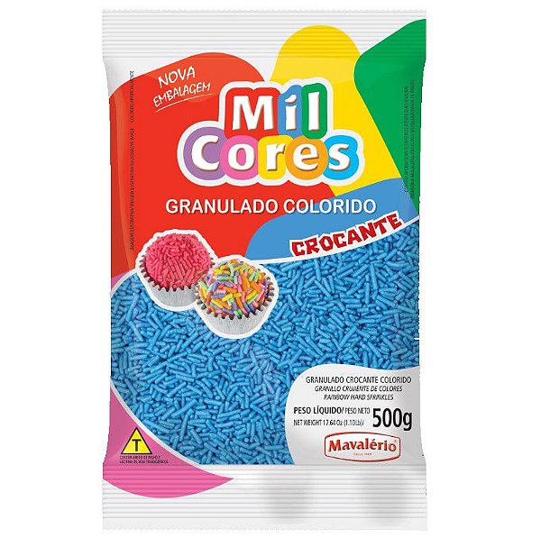 Granulado Aquarela Crocante Mil Cores Azul  - 500 g - Mavalério