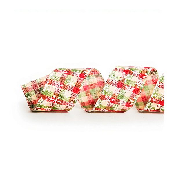 Fita Decorativa de Natal Xadrez - Vermelho/Verde - 9,14x6,3cm - 1 unidade - Cromus - Rizzo