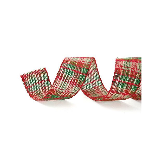 Fita Decorativa de Natal Aramada - Xadrez Vermelha e Verde - 6,3x9,14cm - 1 unidade - Cromus - Rizzo