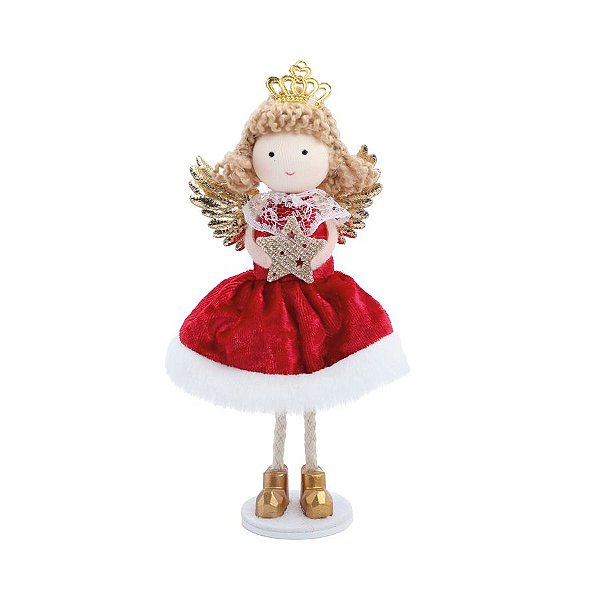 Enfeite de Natal - Anjo Vermelho Estrela - 16cm - 1 unidade - Cromus - Rizzo