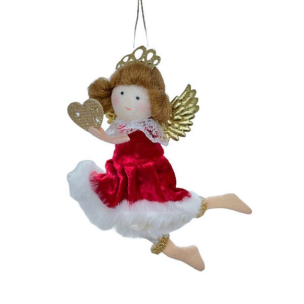 Enfeite de Natal para pendurar - Anjo Voando Coração - 15cm - 1 unidade - Cromus - Rizzo