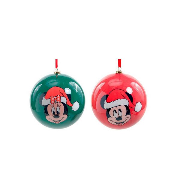 Bola de Natal Decorada - Mickey e Minnie - 10cm - 2 unidades - Cromus - Rizzo