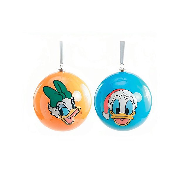 Bola de Natal Decorada - Pato Donald e Daisy - 10cm - 2 unidades - Cromus - Rizzo