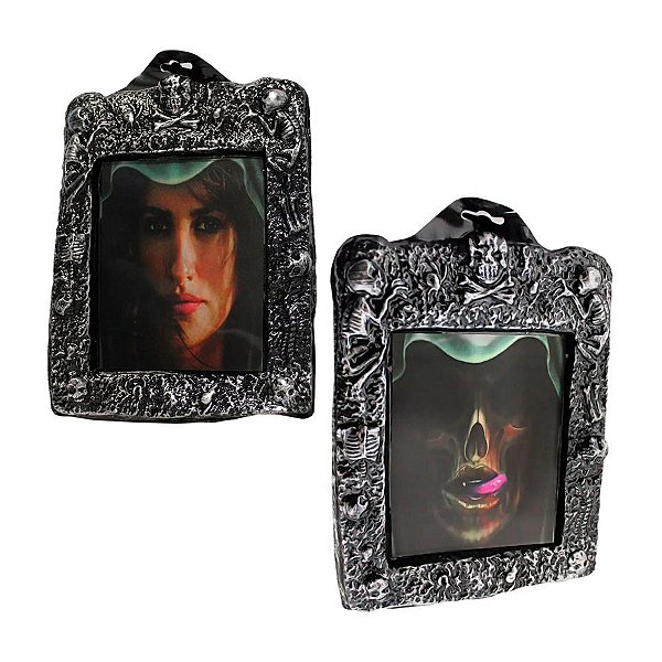Enfeite Decorativo de Halloween - Quadro Holográfico Caveira Morte - 1 unidade - Rizzo