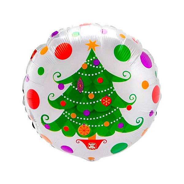 Balão de Festa Metalizado 18" 45cm - Árvore de Natal Redondo - 1 unidade - Balões São Roque - Rizzo