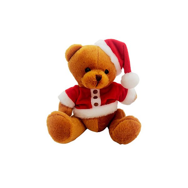 Urso de Pelúcia de Natal - Gorro Noel - Marrom Claro - 1 unidade - Cromus - Rizzo