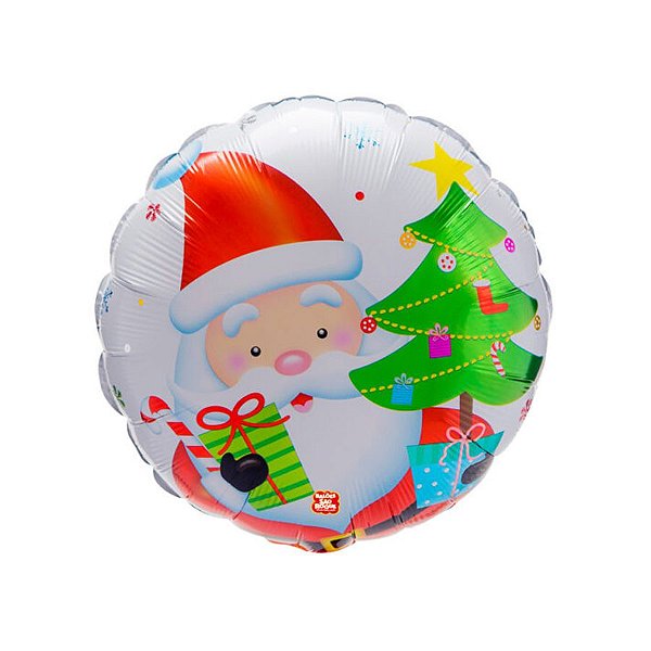 Balão de Festa Metalizado 18" 45cm - Redondo Papai Noel  - 1 unidade - Balões São Roque - Rizzo