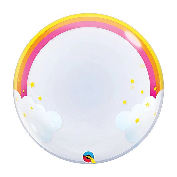 Balão de Festa Bubble 24" 61cm - Nuvens de Arco Íris - 1 unidade - Qualatex - Rizzo