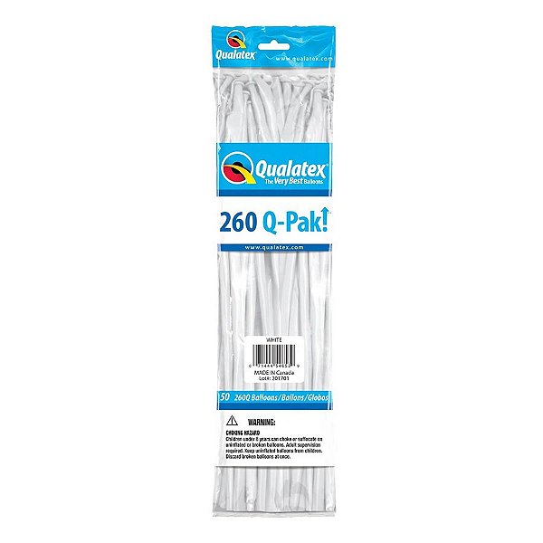 Balão de Festa Canudo - White (Branco) - 260Q  - Qualatex - Rizzo