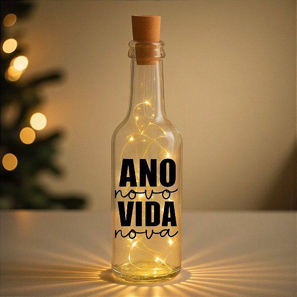 Garrafa de Vidro Long Neck com Rolha LED - Ano Novo, Vida Nova - 1 unidade - Rizzo