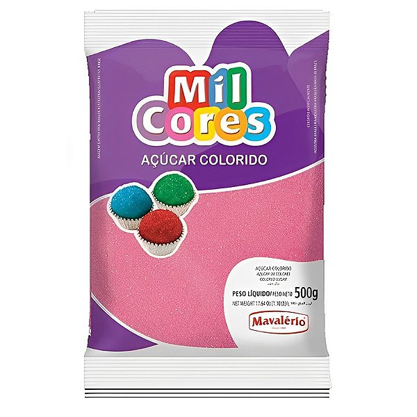 Açúcar Cristal Rosa 500 g Mil Cores Mavalério Rizzo Confeitaria