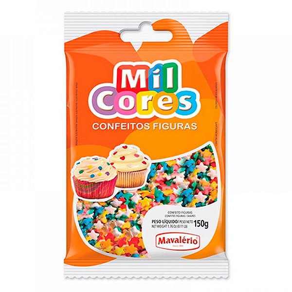 Confeito Figura Estrelinhas 150 g Mil Cores Mavalério Rizzo Confeitaria