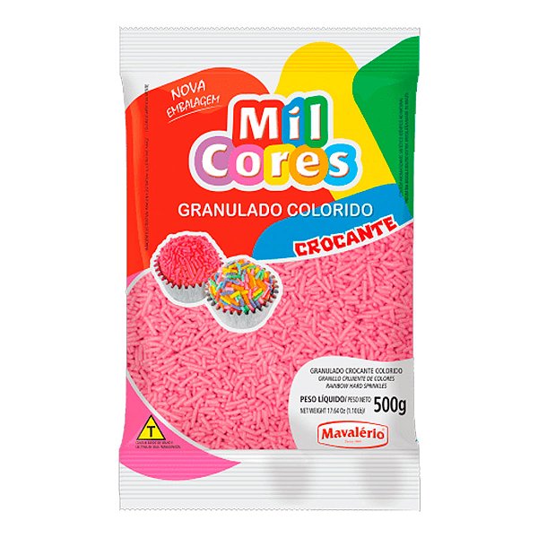 Granulado Aquarela Crocante Mil Cores Rosa  - 500 g - Mavalério