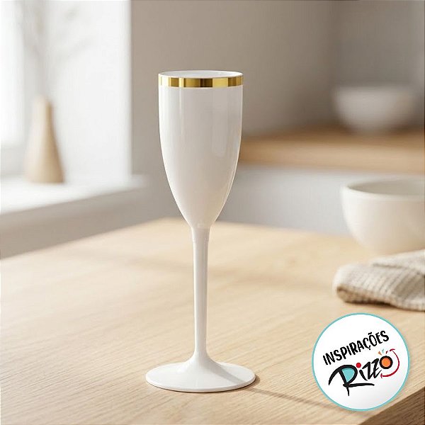 Taça de Champagne com Borda Dourada 180ml - Branco - 1 unidade - Rizzo