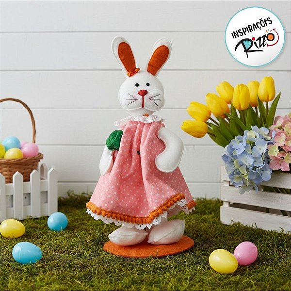 Coelho com Base Laranja em Feltro 37cm - 1 unidade - Rizzo