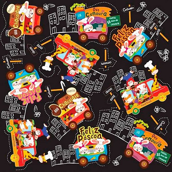 Folha para Ovos de Páscoa Metalizado Food Truck Preto 69x89cm - 25 unidades - Cromus - Rizzo