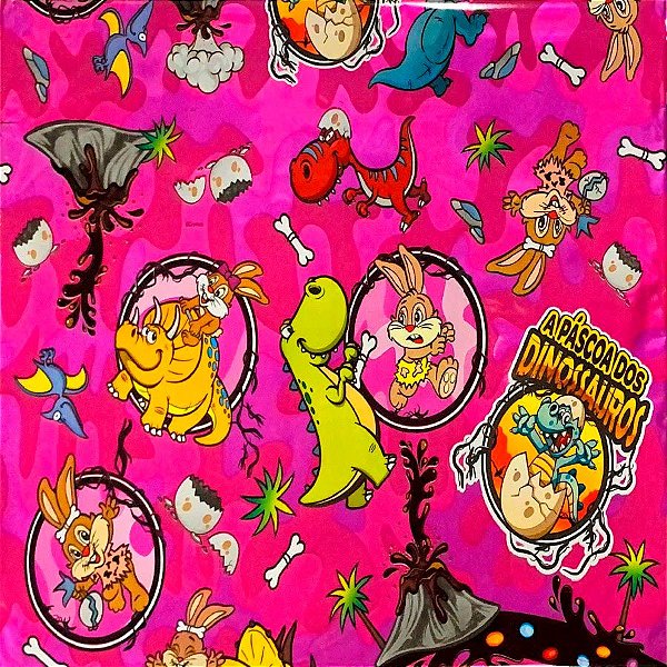 Folha para Ovos de Páscoa Metalizado Dinossauros Rosa 69x89cm - 25 unidades - Cromus - Rizzo