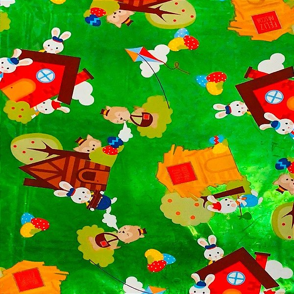 Folha para Ovos de Páscoa Metalizado Os 3 Coelhinhos Verde 69x89cm - 25 unidades - Cromus - Rizzo